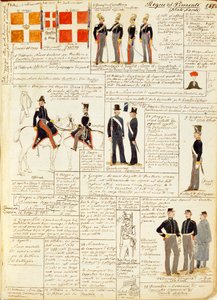 Varios uniformes del Reino de Cerdeña, lámina en color por Quinto Cenni