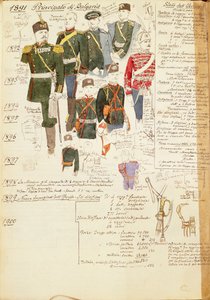 Varios uniformes del Principado de Bulgaria, lámina en color por Quinto Cenni de Quinto Cenni