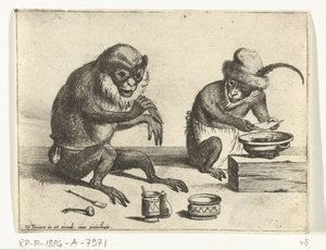 Un mono hace un vendaje. Varias empresas de la vida humana presentadas por monos (título de la serie) el juego del mono en el mundo (título de la serie) de Quirin Boel