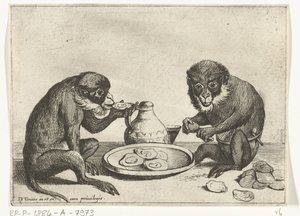 Dos monos comen ostras Varias empresas de la vida humana presentadas por simios (título de la serie) el juego del mono en el mundo (título de la serie)