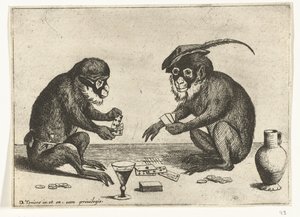 Dos cartas de mono Varias empresas de la vida humana presentadas por simios (título de la serie) el juego del mono en el mundo (título de la serie)