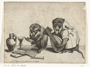 Dos monos hacen música Varias empresas de la vida humana presentadas por simios (título de la serie)