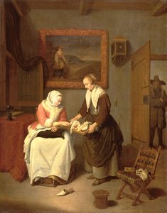 Interior con una dama eligiendo pescado de Quiringh Gerritsz. van Brekelenkam