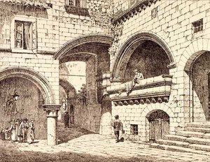 Parte de la Piazza San Pellegrino, Viterbo, Italia, de 