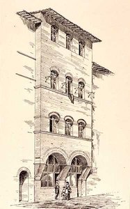Vista de una casa de ladrillo, Montepulciano, Italia, de 