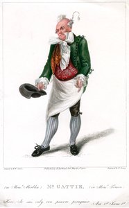 Mr. Gattie como Monsieur Morbleu en Monsieur Tonson, 1822 de R. Cooper