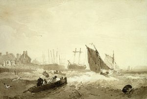 Envío de St-Valery-Sur-Somme, c.1821 (lavado marrón sobre grafito) de R. P. Bonnington