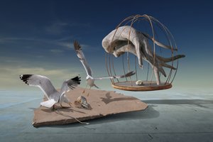 Las gaviotas escapan de una jaula surrealista de Radoslav Penchev