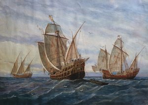 Las tres carabelas de Cristóbal Colón de Rafael Monleon y Torres