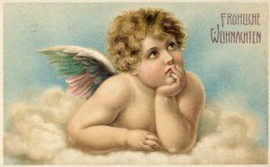 Tarjeta de Navidad Alemana con Querubín de Rafael de Raffaello Sanzio Raphael