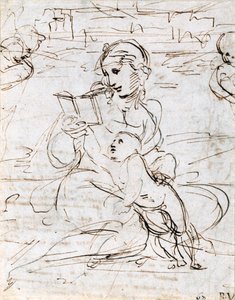 Madonna y el Niño en un paisaje entre dos cabezas de querubines, 1509 de Raffaello Sanzio Raphael