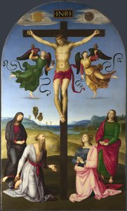 El Cristo Crucificado con la Virgen María, Santos y Ángeles La Crucifixión de Mond, 1502-1503 de Raffaello Sanzio Raphael