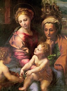 La Sagrada Familia (o La Perla), detalle: la Virgen, Santa Isabel y el Niño, c.1518