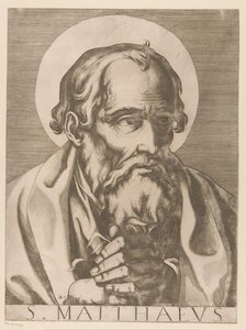 San Mateo S. Matthaeus (título sobre objeto) Cristo, María y los Doce Apóstoles (título de la serie) Il sacrato collegio apostolico (título de la serie) de Raffaello Schiaminossi
