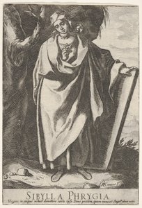 Placa 9: la Sibila Frigia sosteniendo la parte superior de una tabla con su mano izquierda y señalando de Raffaello Schiaminossi