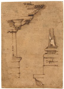 Diseño para un entablamento y la base de un pedestal (pluma y tinta marrón, sobre papel vegetal aceitado)