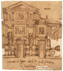Diseño de la fachada de San Lorenzo, Florencia (pluma y tinta marrón, sobre papel vegetal aceitado) de Raffaello da Montelupo