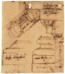 Bocetos de varios elementos del Arco de Constantino, Roma (pluma y tinta marrón, sobre papel vegetal al óleo)
