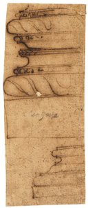 Dos fragmentos arquitectónicos (pluma y tinta marrón, sobre papel vegetal al óleo)