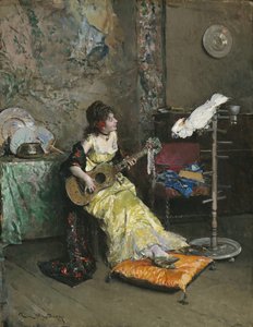 Mujer con un loro, c.1872 de Raimundo de Madrazo y Garreta