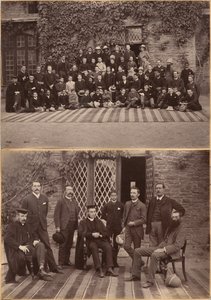 Director y profesores de la Bishop Cotton School, Shimla (recto); alumnos de la clase media y personal de la Bishop Cotton School, Shimla (verso) de Raja Deen Dayal