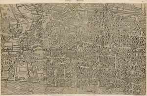 Civitas Londinium, del levantamiento original en la Biblioteca del Guildhall, del reinado de la Reina Isabel de Ralph Agas