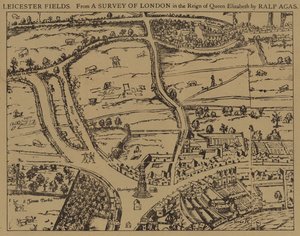Leicester Fields, de una encuesta de Londres en el reinado de la Reina Isabel por Ralph Agas