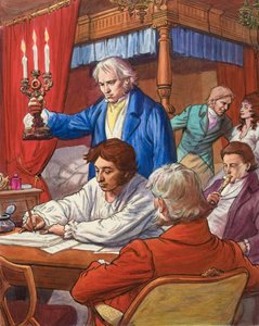 Gioacchino Rossini (1792-1868) componiendo "La oración por Moisés" en su dormitorio (gouache sobre papel)