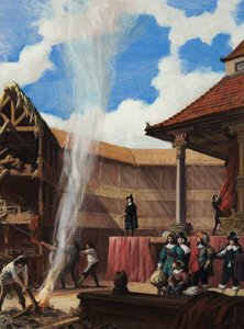 Puritanos destruyendo un teatro (gouache sobre papel)