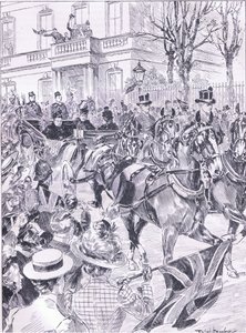 La última visita de la Reina a Londres marzo de 1900, ilustración de la Historia de Inglaterra de Cassell, 1900s