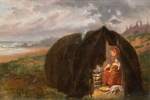 Gitanos acampados en la playa, cerca de South Shields, 1876 de Ralph Hedley