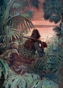 Ilustración para Robinson Crusoe de Daniel Defoe (litografía en color) de Ralph Noel Pocock