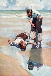 Ilustración para Robinson Crusoe de Daniel Defoe (litografía en color)