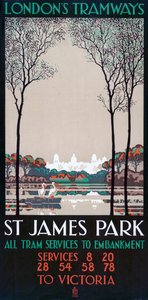 Parque de St James, cartel de tranvías del Consejo del Condado de Londres, 1928