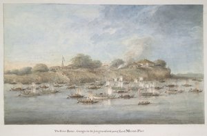 Flotilla de Lord Hastings en el río, con muchos periquitos pinaza