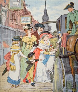 Vida familiar en la América colonial - Escena callejera en Boston de Randolph Caldecott