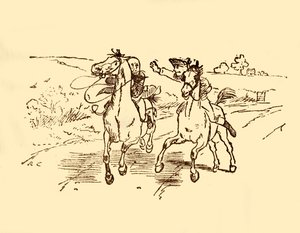 John Gilpin es encontrado por el mozo de la posada Bell, 1878 de Randolph Caldecott