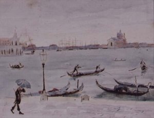 La Aduana y la Iglesia de San Giorgio, Venecia, vista desde la Piazzetta