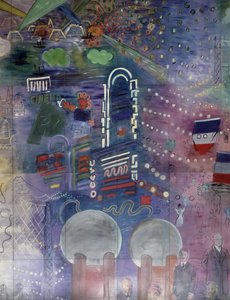 La Fee Electricite, detalle de la parte izquierda con iluminación nocturna de Raoul Dufy