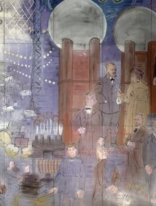 La Fee Electricite, detalle del lado izquierdo que representa a científicos de Raoul Dufy