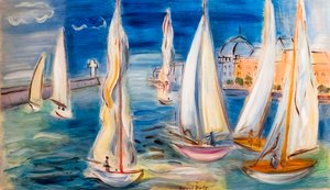 Regata en Deauville, hacia 1946 (óleo sobre madera) de Raoul Dufy