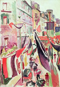 Calle adornada con banderas, Le Havre (óleo sobre lienzo)