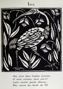 El Ibis, ilustración de "El Bestiario" o "La Procesión de Orfeo" de Guillaume Apollinaire (1880-1918) 1911 (xilografía)