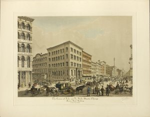 Esquina de las Calles Lake y La Salle, Chicago, Edificio del Banco Marino en el Año 1864 de Raoul Varin