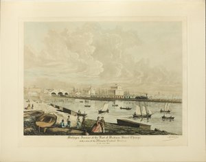 Avenida Michigan al pie de la calle Madison, Chicago, con vista de la estación central de Illinois en el año 1864 de Raoul Varin