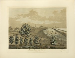 Avenida Michigan desde Park Row en el año 1865 de Raoul Varin