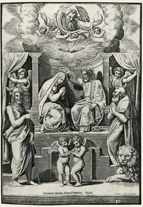 Coronación de la Virgen en presencia de San Juan Bautista y San Jerónimo de Raphael (1483 1520) (after)