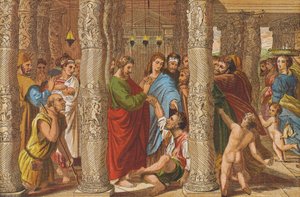 La curación del cojo (litografía en color) de Raphael (1483 1520) (after)