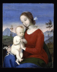 Virgen con niño y pájaro (óleo sobre madera) de Raphael (1483 1520)