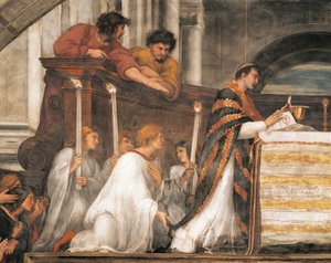 El milagro eucarístico, detalle de La misa de Bolsena
